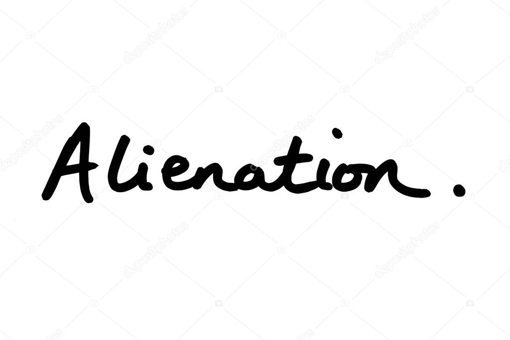 Alienation, handwritten on a white background.