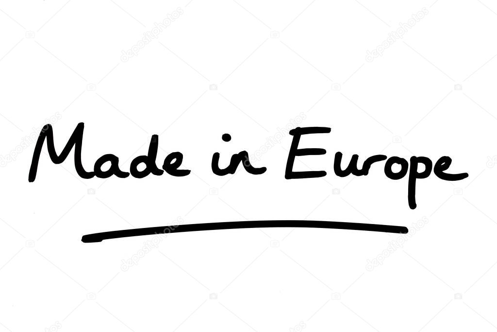 Made in Europe, handwritten on a white background.