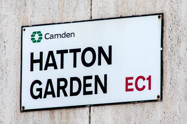 Λονδίνο Ηνωμένο Βασίλειο Μαΐου 2021 Πινακίδα Για Hatton Garden Στο — Φωτογραφία Αρχείου
