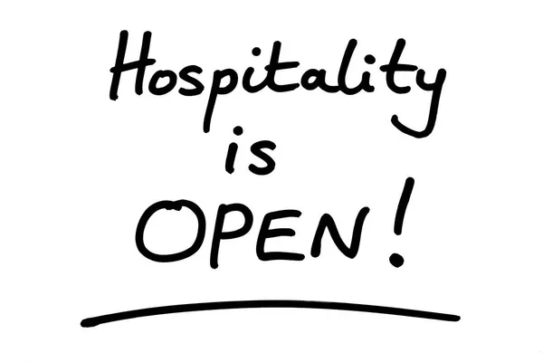 Hospitality Open Handwritten White Background — Stock Photo, Image