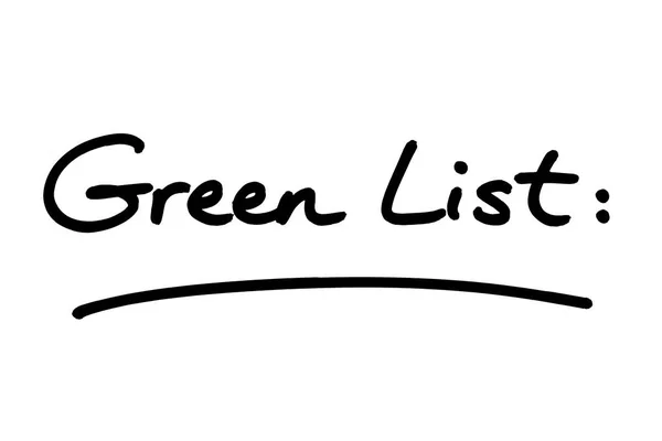 Zielona Lista Odręcznie Pisana Białym Tle — Zdjęcie stockowe