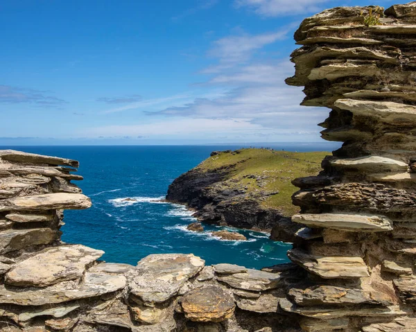 Ngiltere Nin Cornwall Kentindeki Tarihi Tintagel Kalesi Nden Çarpıcı Bir — Stok fotoğraf