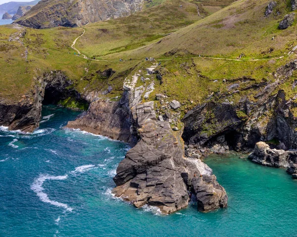 Ngiltere Cornwall Daki Tintagel Kalesi Nden Çarpıcı Manzara — Stok fotoğraf