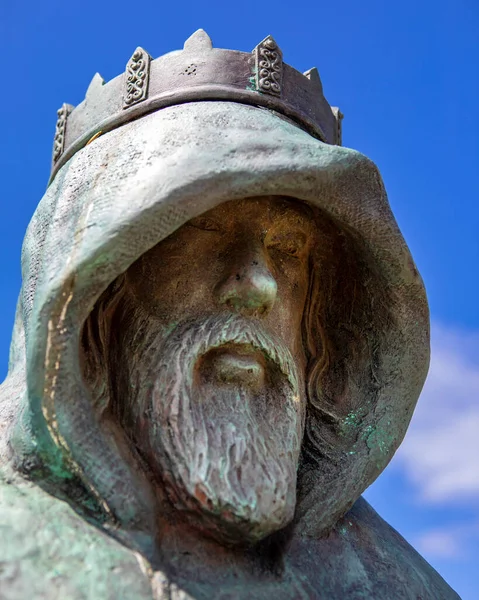 Stunning Sculpture King Arthur Headland Tintagel Castle Cornwall Name Sculpture — Stock Photo, Image