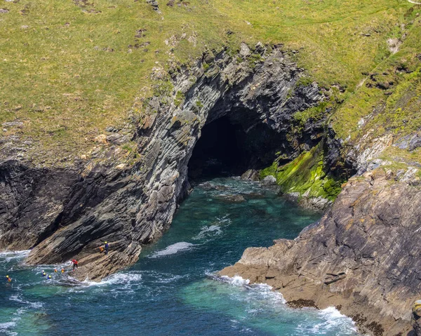 Пещера Изображенная Замка Тинтагель Корнуолле Великобритания — стоковое фото
