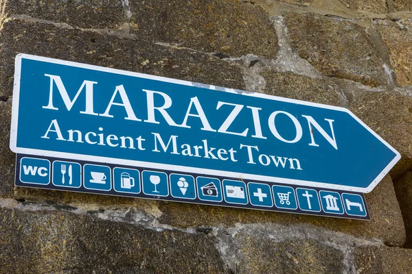 Skylt Vid Den Antika Marknadsstaden Marazion Cornwall Storbritannien — Stockfoto