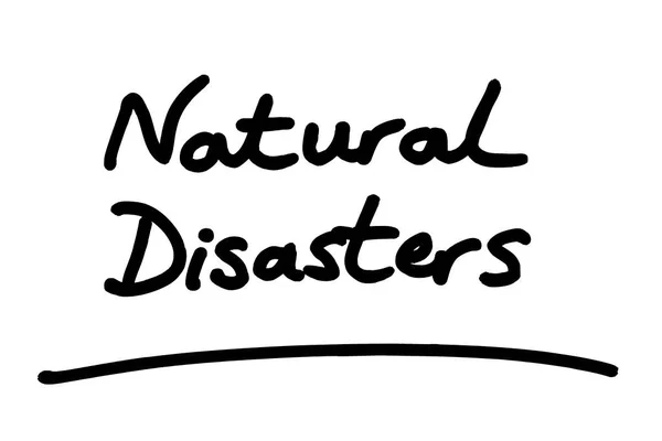 Katastrofy Naturalne Pisane Odręcznie Białym Tle — Zdjęcie stockowe