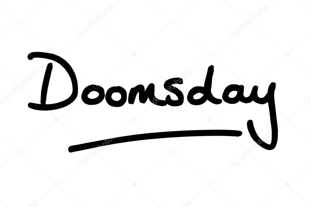 Doomsday, handwritten on a white background.