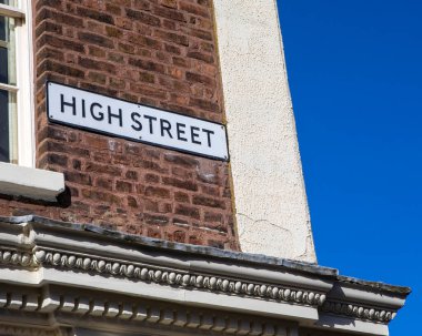 High Street sign in the market town of Kings Lynn in Norfolk, UK.