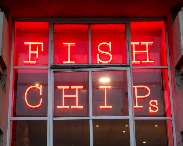 Primo Piano Segno Fish Chips — Foto Stock