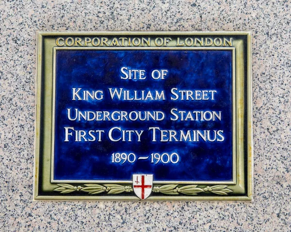 Plaque Situated Monument London Marking Location King William Street Underground — Foto Stock