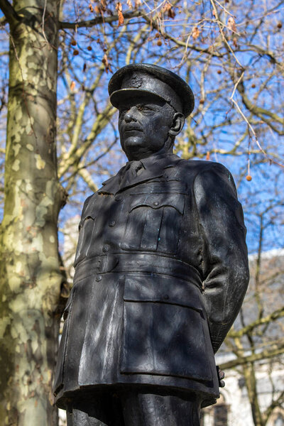 London, UK - March 17th 2022: Statue of former Marshal of the Royal Air Force during the 2nd World War, Arthur Bomber Harris, located outside St. Clement Danes church in London.