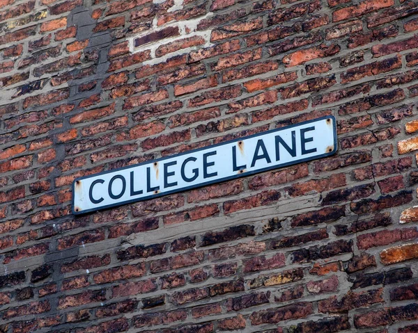 Straatbord Voor Historische College Lane Stad Kings Lynn Norfolk Verenigd — Stockfoto