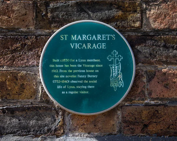 Norfolk April 8Th 2022 Plaque Exterior Margarets Vicarage Located Margarets — Stok fotoğraf