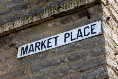 Street sign for Market Place in the market town of Leyburn in North Yorskhire, UK.