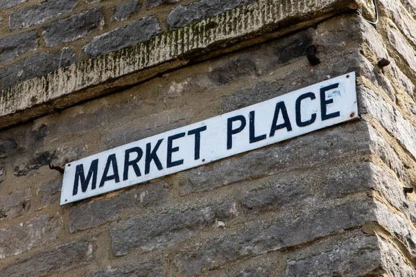 Straßenschild Für Den Marktplatz Der Marktstadt Leyburn North Yorskhire Großbritannien — Stockfoto