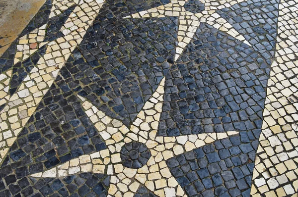 Mosaïque Pierre Portugaise Traditionnelle Calcade Avec Basalte Calcaire Sur Lisbonne — Photo