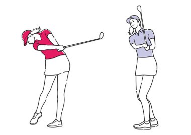 Beyaz bir arkaplanda izole edilmiş Golfçü Vektör Basit Çizimleri. 
