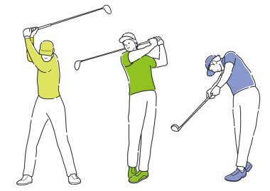 Beyaz bir arkaplanda izole edilmiş Golfçü Vektör Basit Çizimleri. 