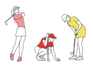 Beyaz bir arkaplanda izole edilmiş Golfçü Vektör Basit Çizimleri. 