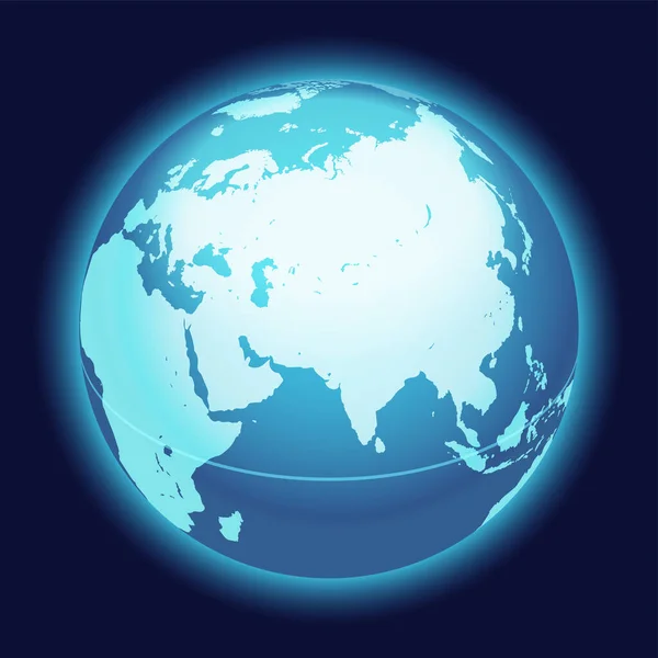 Vektorová Mapa Světa Indie Střední Východ Střední Asie Modrá Planeta — Stockový vektor