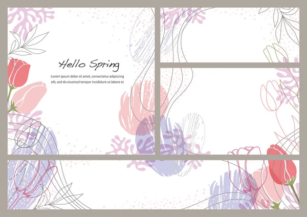 Set Vector Abstract Springtime Floral Backgrounds Greeting Cards Isolated Plain — Stock Vector