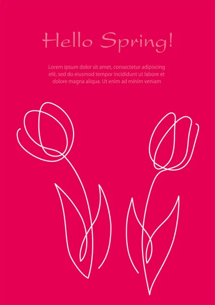 Springtime Background Illustration Simple Artistic Tulip Line Drawings Text Space — Vettoriale Stock