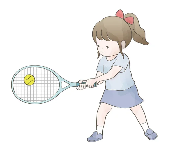 Watercolor Cute Girl Playing Tennis Vector Illustration Isolated White Background — Stock Vector