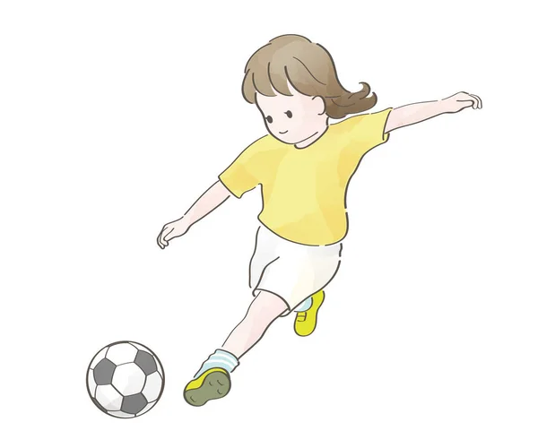 Aquarela Bonito Menina Jogando Futebol Ilustração Vetorial Isolado Fundo Branco — Vetor de Stock