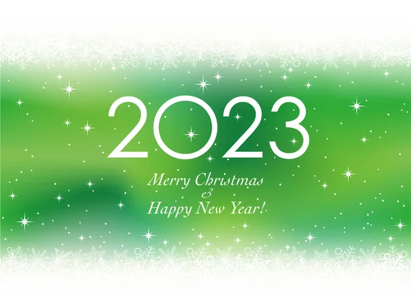 The Year 2023 Christmas And New Year's Greeting Card With Snowflakes On A Green Background. Vector Illustration.