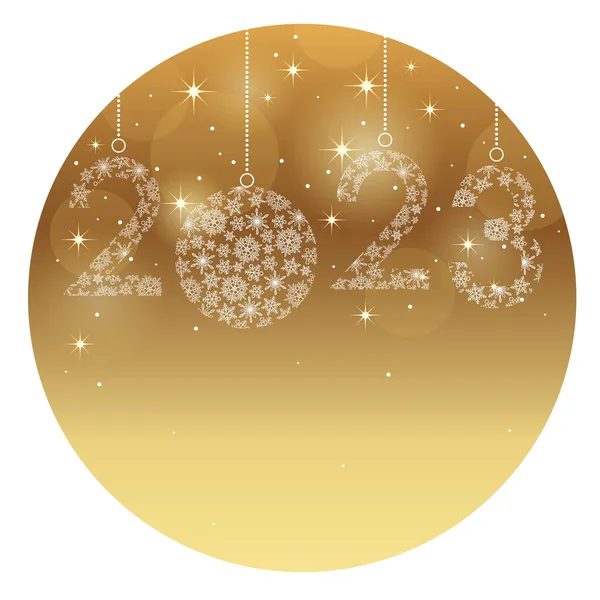 Símbolo Bola Natal Ano 2023 Fundo Redondo Ouro Ilustração Vetorial —  Vetores de Stock