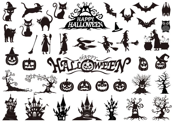 Conjunto Ilustración Silueta Vectorial Halloween Feliz Aislado Sobre Fondo Blanco — Vector de stock