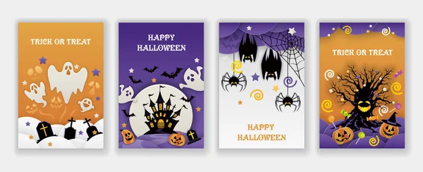 Conjunto Ilustração Fundo Vetor Halloween Feliz Com Espaço Texto —  Vetores de Stock