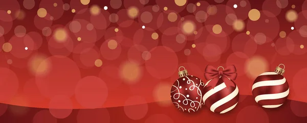 Zökkenőmentes Absztrakt Vektor Illusztráció Karácsonyi Golyókkal Fénylő Vörös Háttérrel Vízszintesen — Stock Vector