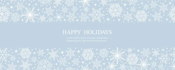 Happy Holidays Vector Seamless Blue Background Illustration Snowflakes Pattern Text — Stock Vector