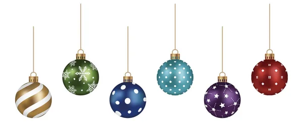 Realistic Christmas Ball Vector Illustration Set Isolated White Background — Stock Vector