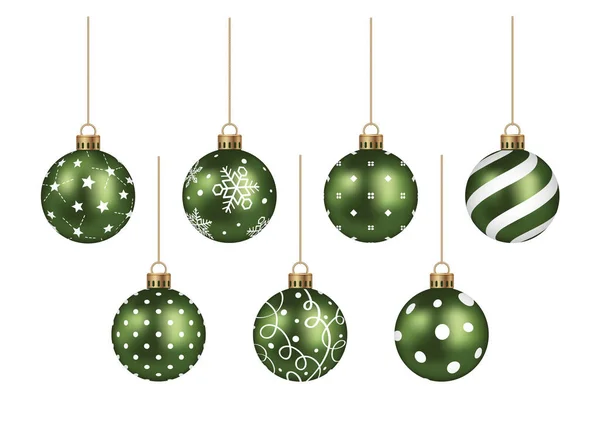 現実的な緑のクリスマスボールベクトルイラストセット白の背景に隔離 — ストックベクタ