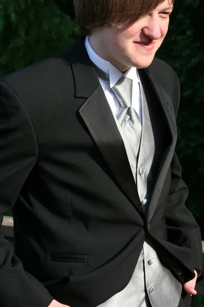 Smiling Teen With Hands In Pockets Of Tuxedo — Stock Photo, Image