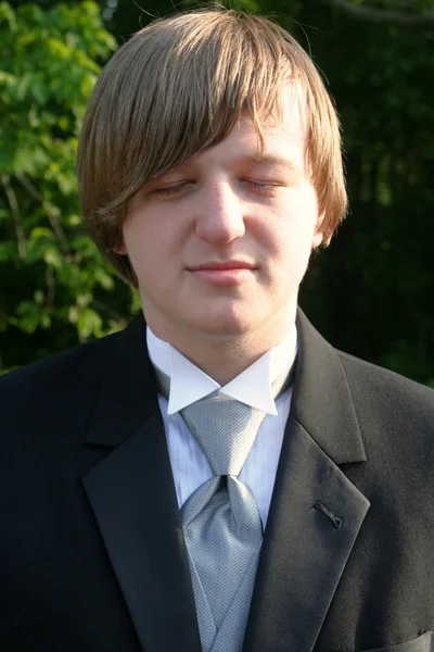 Tuxedo Teen Daydreaming — Stock Photo, Image