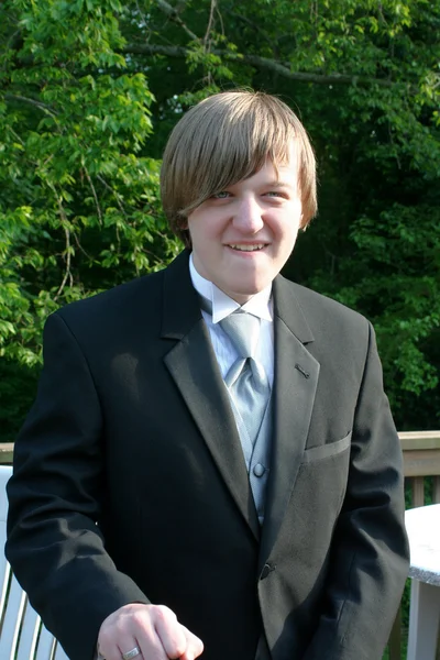 Tuxedo Teen Enthusiastic Smile — Stock Photo, Image