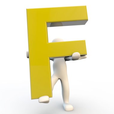 3d insan karakteri sarı mektup f holding