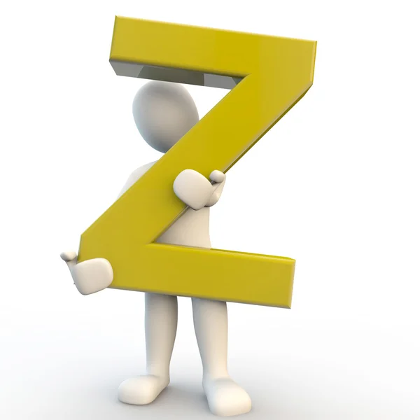 3D Personaggio umano con lettera gialla Z — Foto Stock