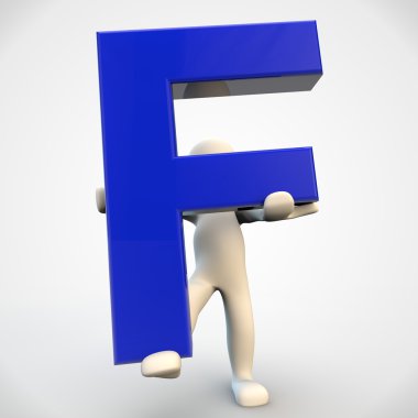 mavi mektup f holding 3d insan karakteri