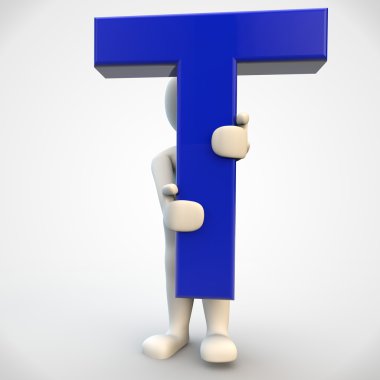 mavi mektup t holding 3d insan karakteri