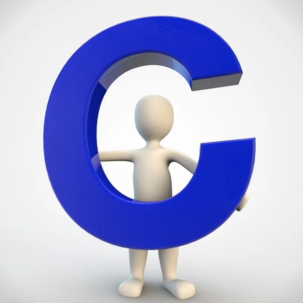 3D human character holding blue letter C — Stock Photo, Image