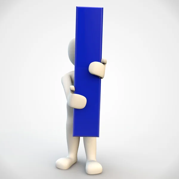 Personagem humano 3D segurando letra azul I — Fotografia de Stock