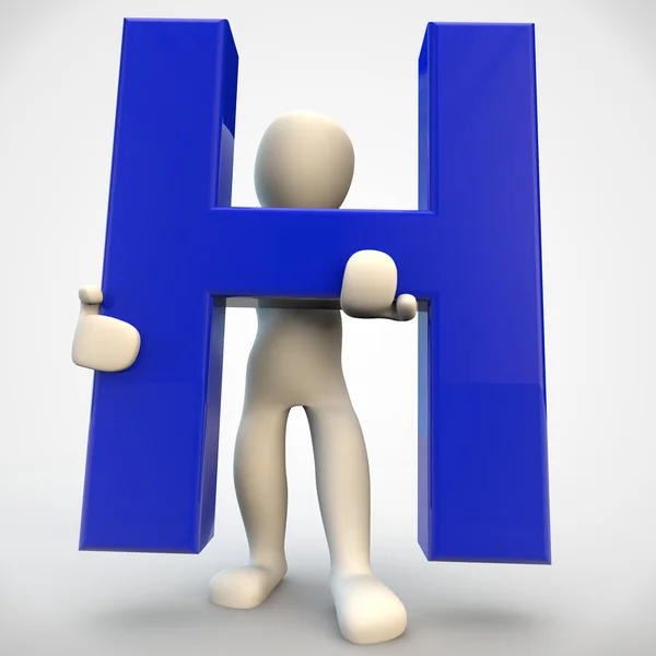 Caractère humain 3D tenant la lettre bleue 'H — Photo
