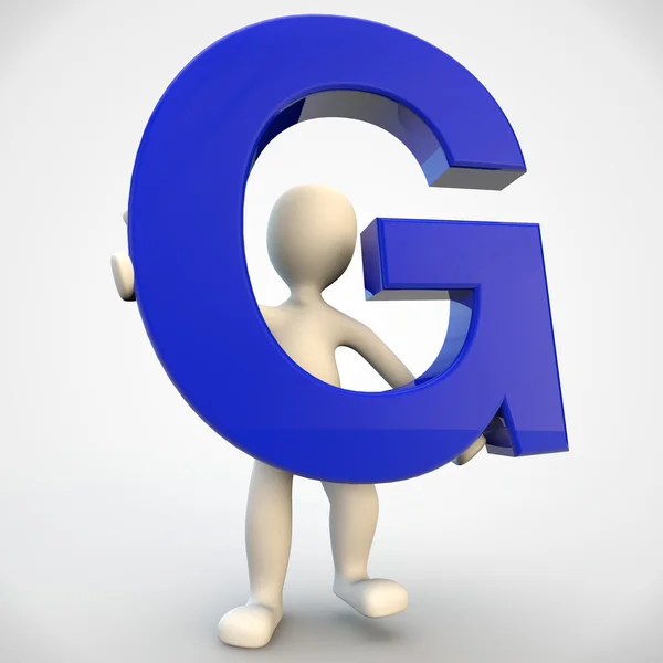 3D human character holding blue letter G — Stock Photo, Image