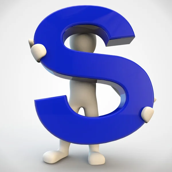 3D human character holding blue letter S — Stock Photo, Image