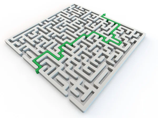 Solved maze with green arrow — Stock Photo, Image